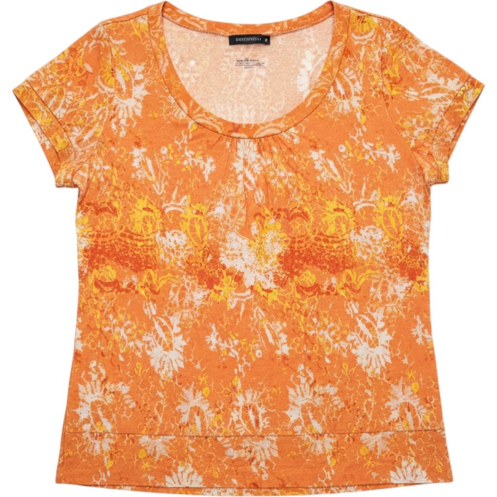 Axcess Liz Claiborne Orange Yellow Floral Scoop Neck Short Sleeve Top Womens XL